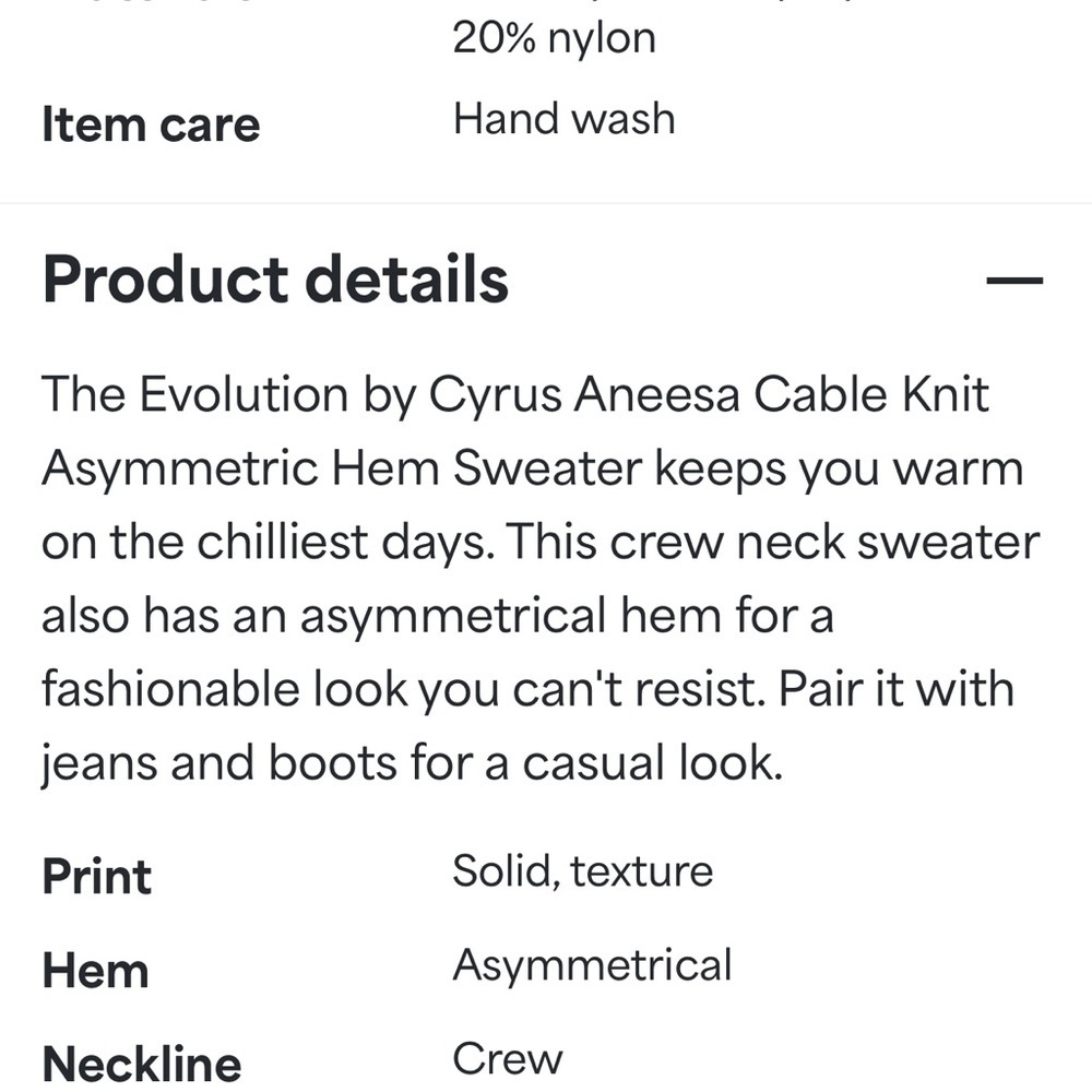 Grey Evolution by Cyrus Aneesa asymmetrical hem sweater.  Women’s size Medium - Picture 7 of 13